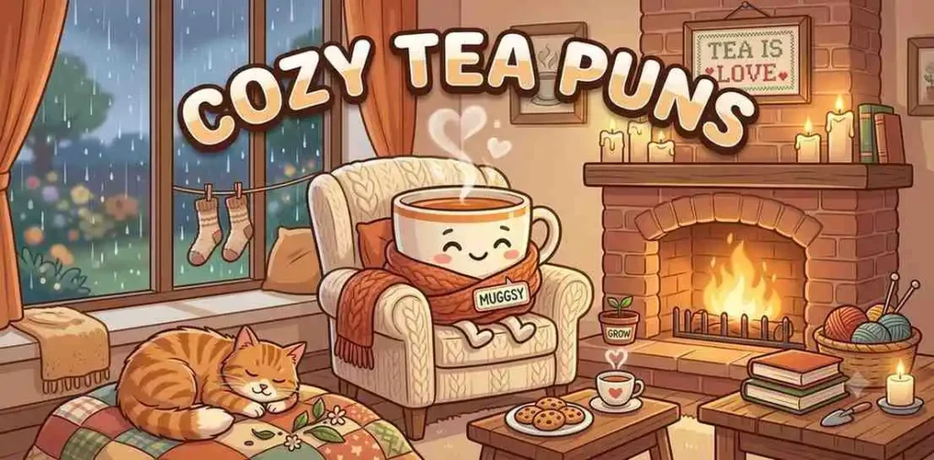 Cozy tea by fireplace