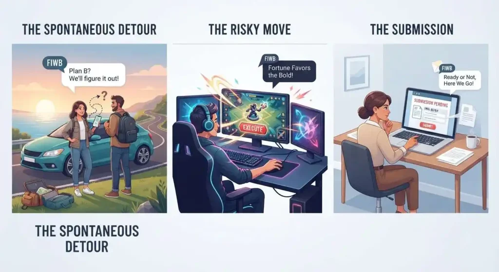 Different situations showing the carefree FIWB mindset in action