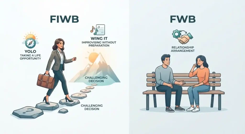 Visual comparison of FIWB, FWB, YOLO, and wing it meanings