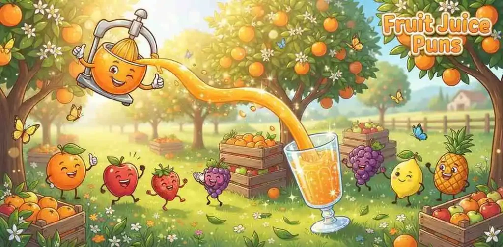 Funny fruit juice characters
