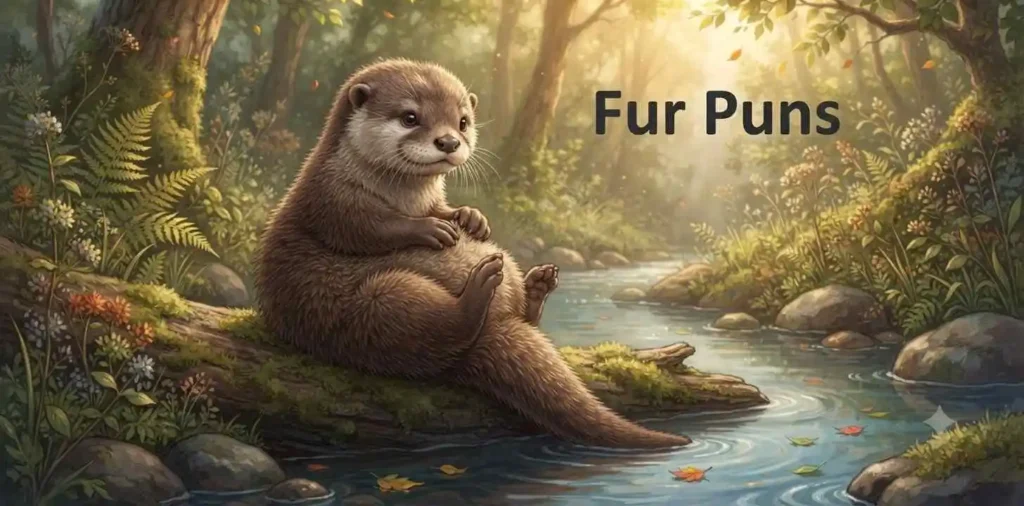 Playful otter surrounded by fur
