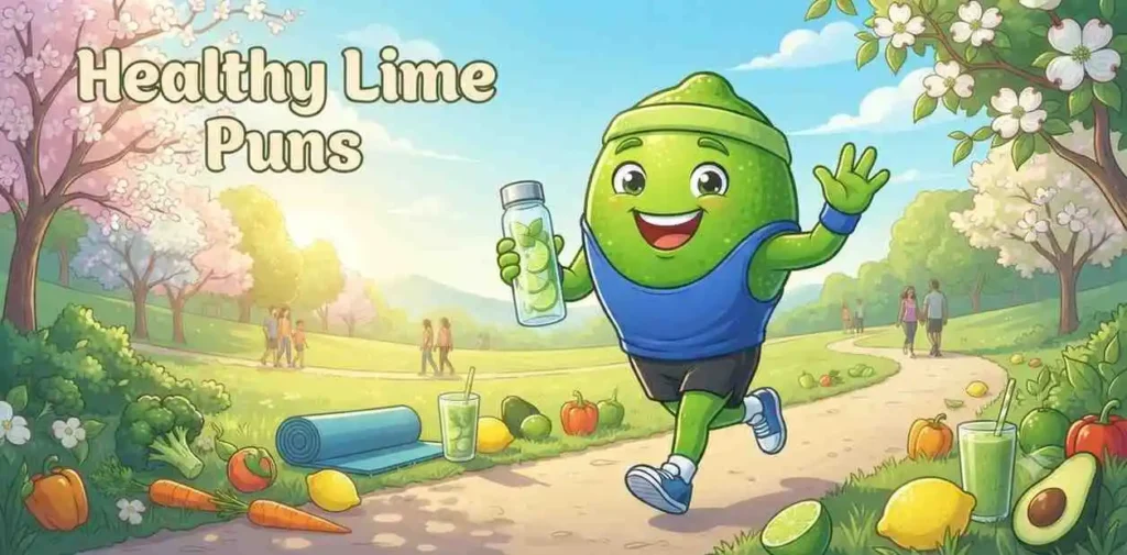Healthy lime mascot exercising outdoors