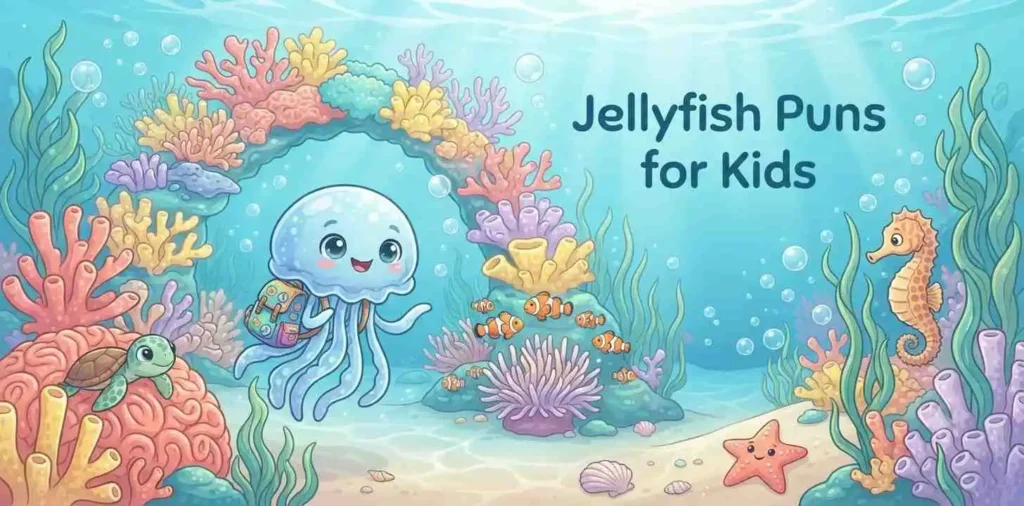 Cute jellyfish with ocean friends