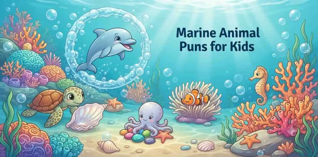 Cute marine animals playing together
