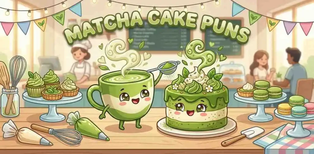 Matcha cake mascot scene