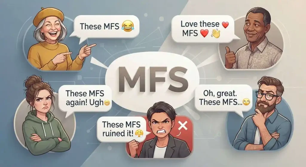 Different conversations show how MFS can sound playful, friendly, frustrated, sarcastic, or angry.