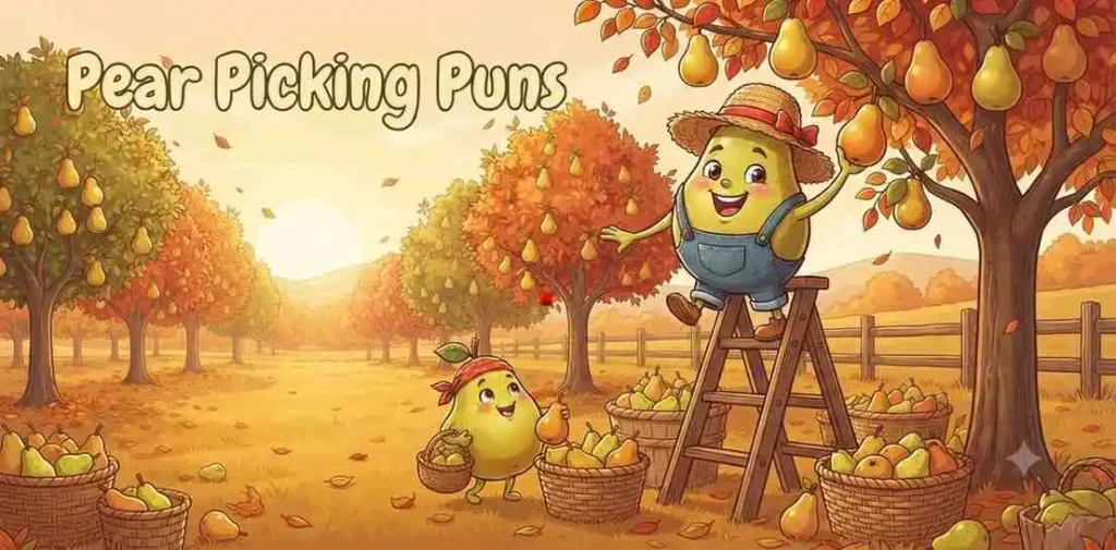 Cute pears picking fruit