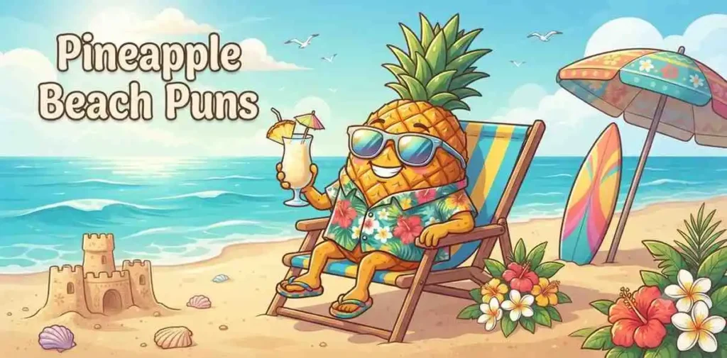 Pineapple relaxing on beach