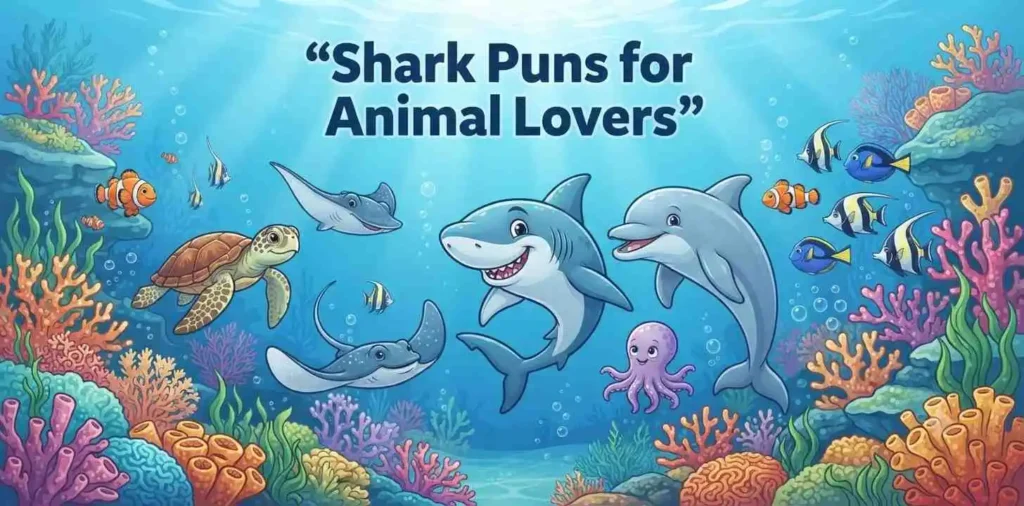 Shark swimming with ocean animals