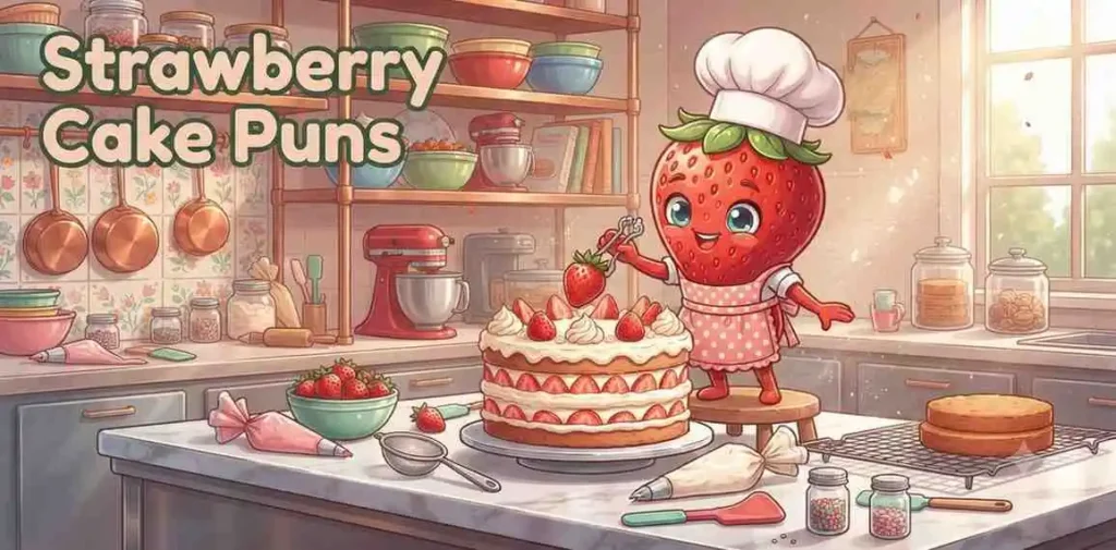 Strawberry cake character with dessert theme