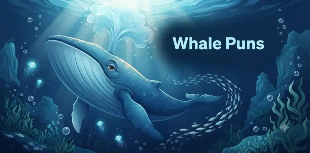 Cheerful whale swimming through ocean