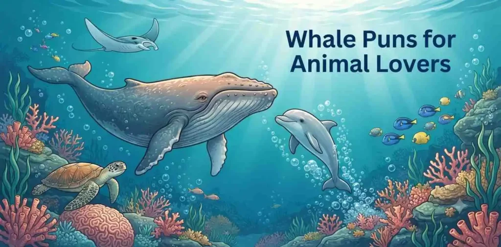 Whales swimming with ocean animals