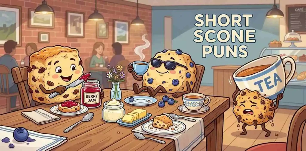 Funny scones enjoying tea