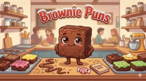 Funny brownie characters in bakery