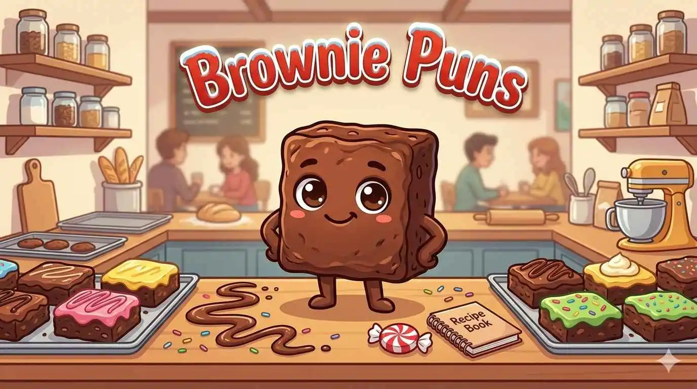Funny brownie characters in bakery
