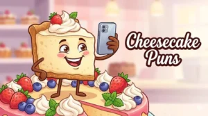 Funny cheesecake character smiling happily