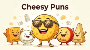 Funny cartoon cheese characters laughing together