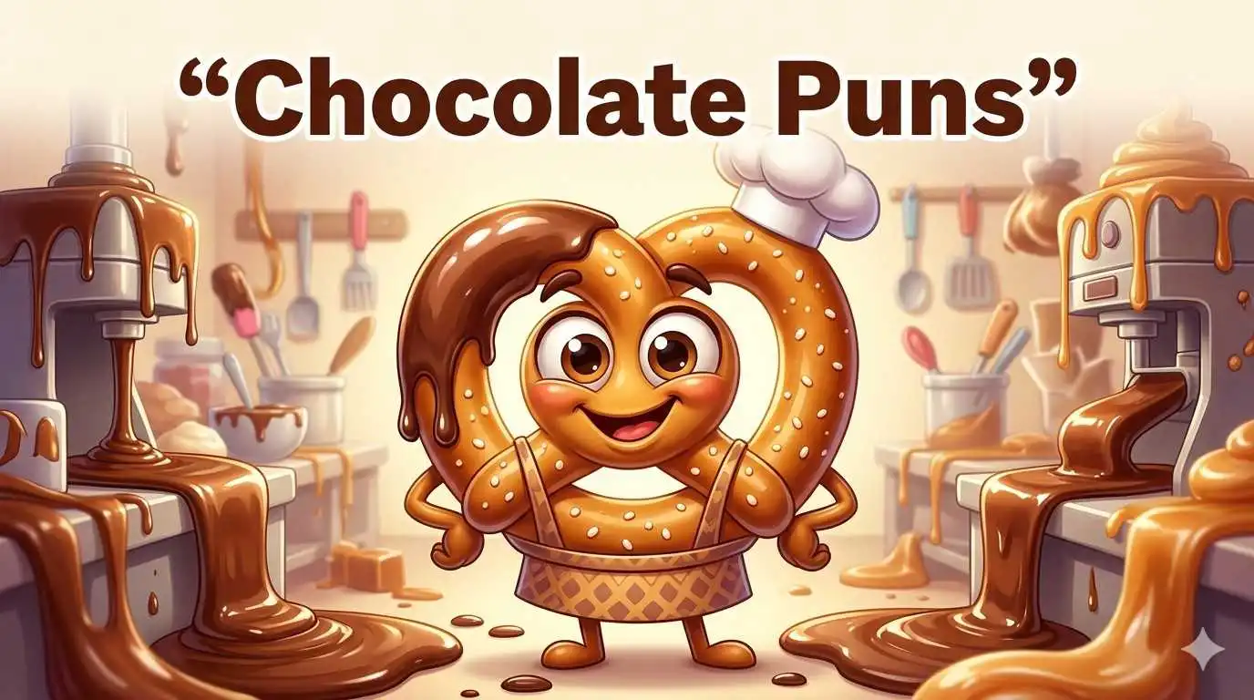 Chocolate pretzel mascot melting dessert fun