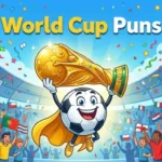 Funny soccer mascot celebrating victory.