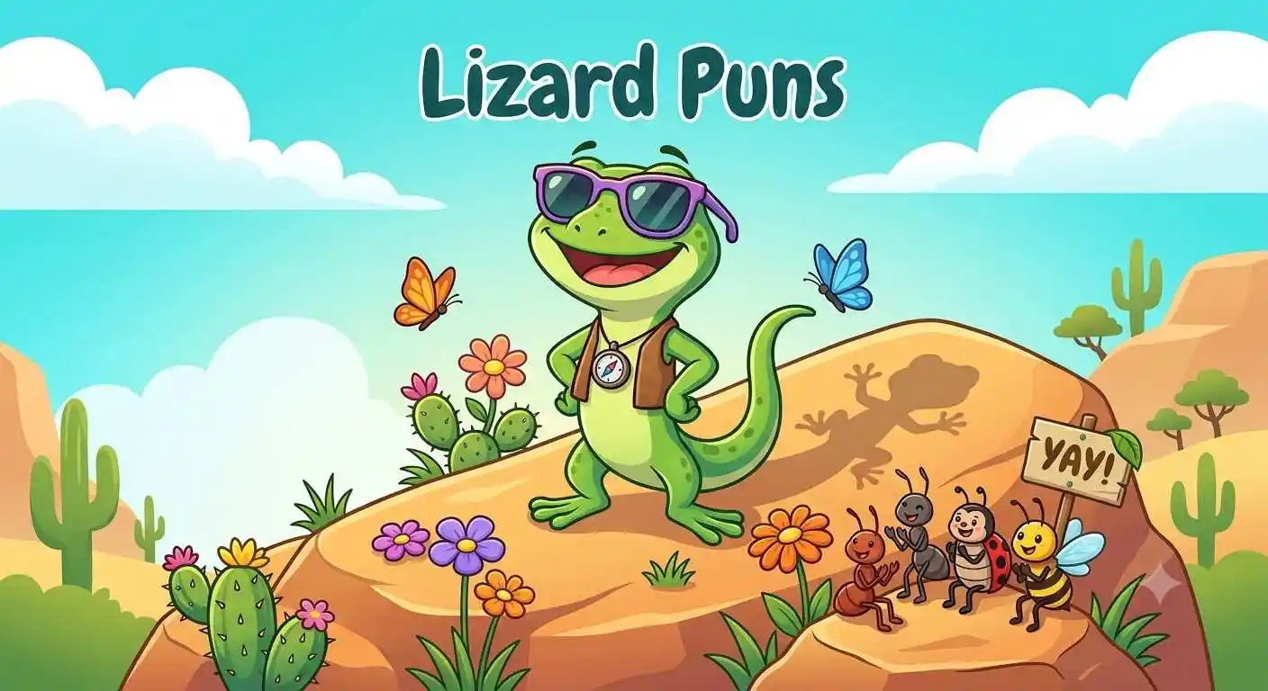 Funny smiling lizard on a desert rock