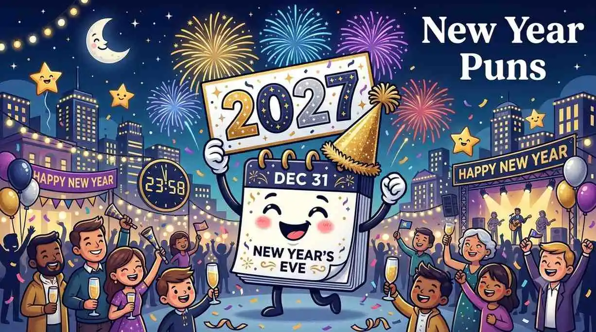 Cartoon New Year celebration scene