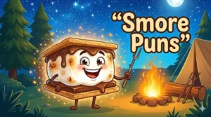 Happy cartoon smore by campfire