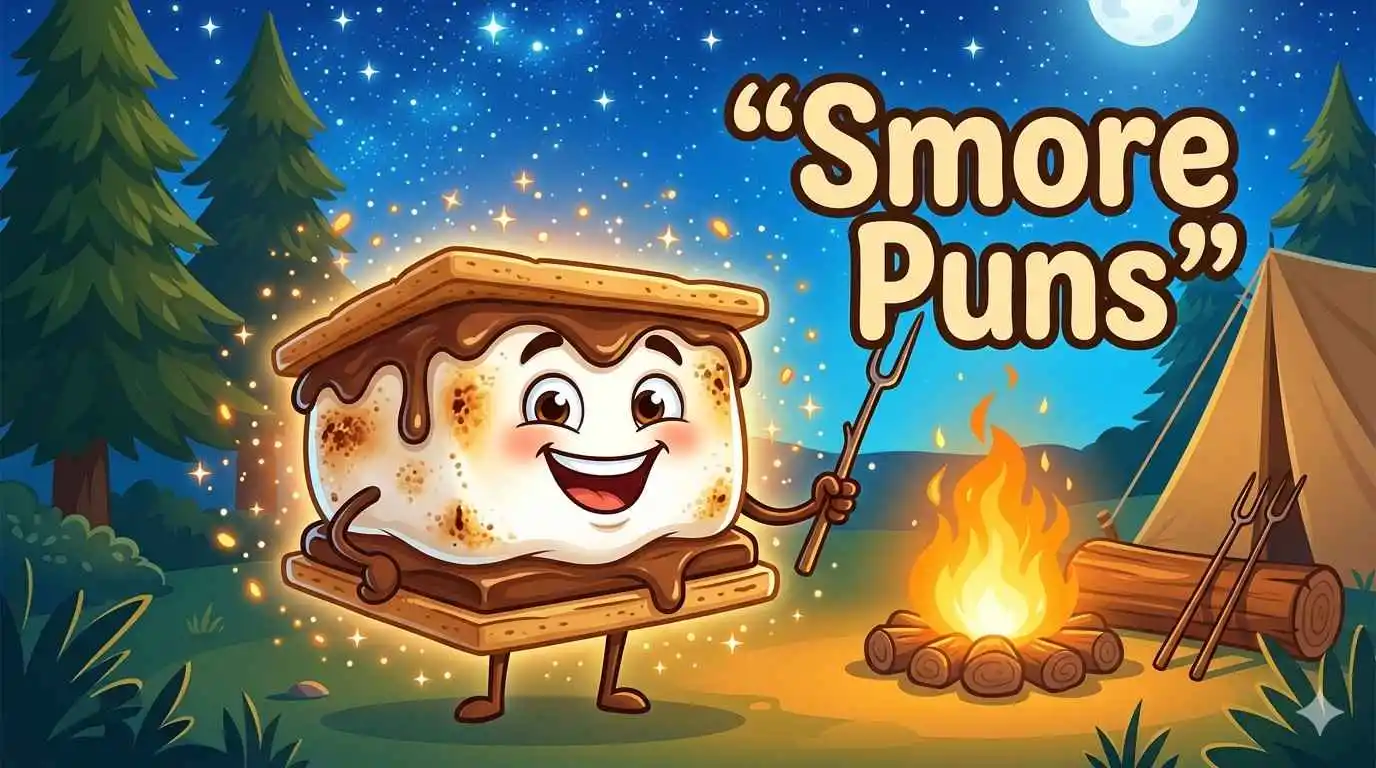Happy cartoon smore by campfire