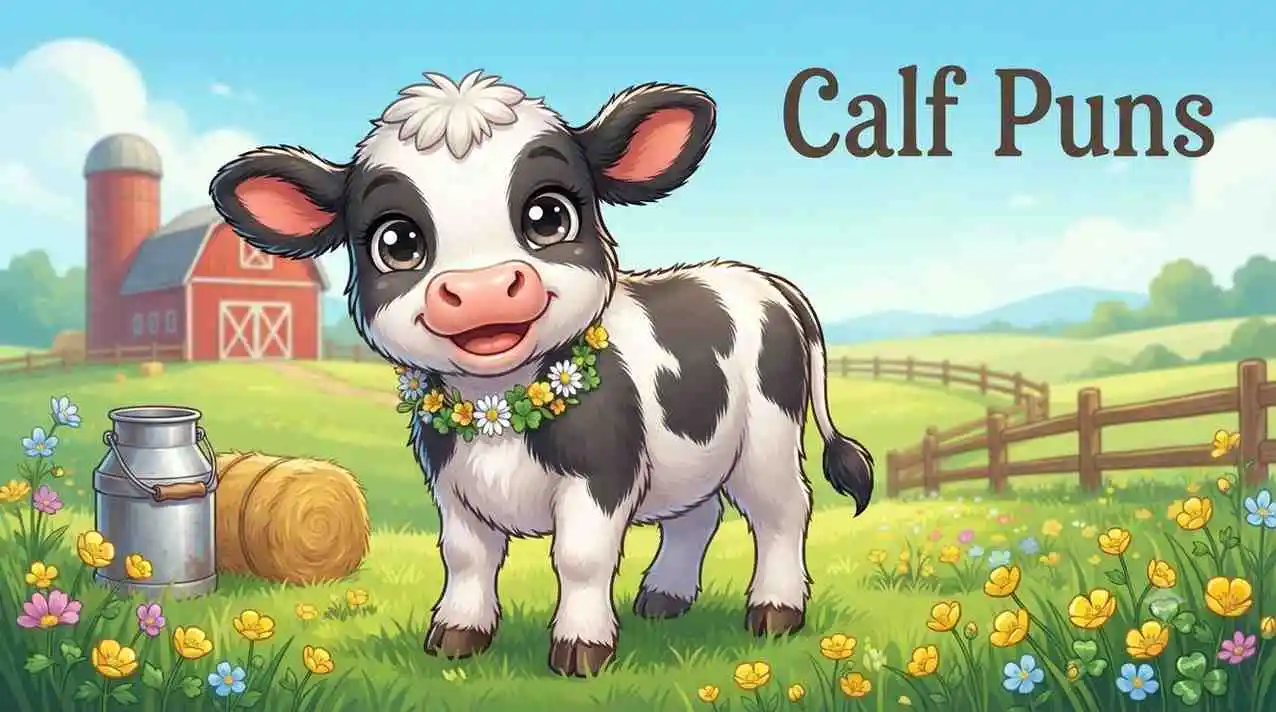 Cute calf farm scene