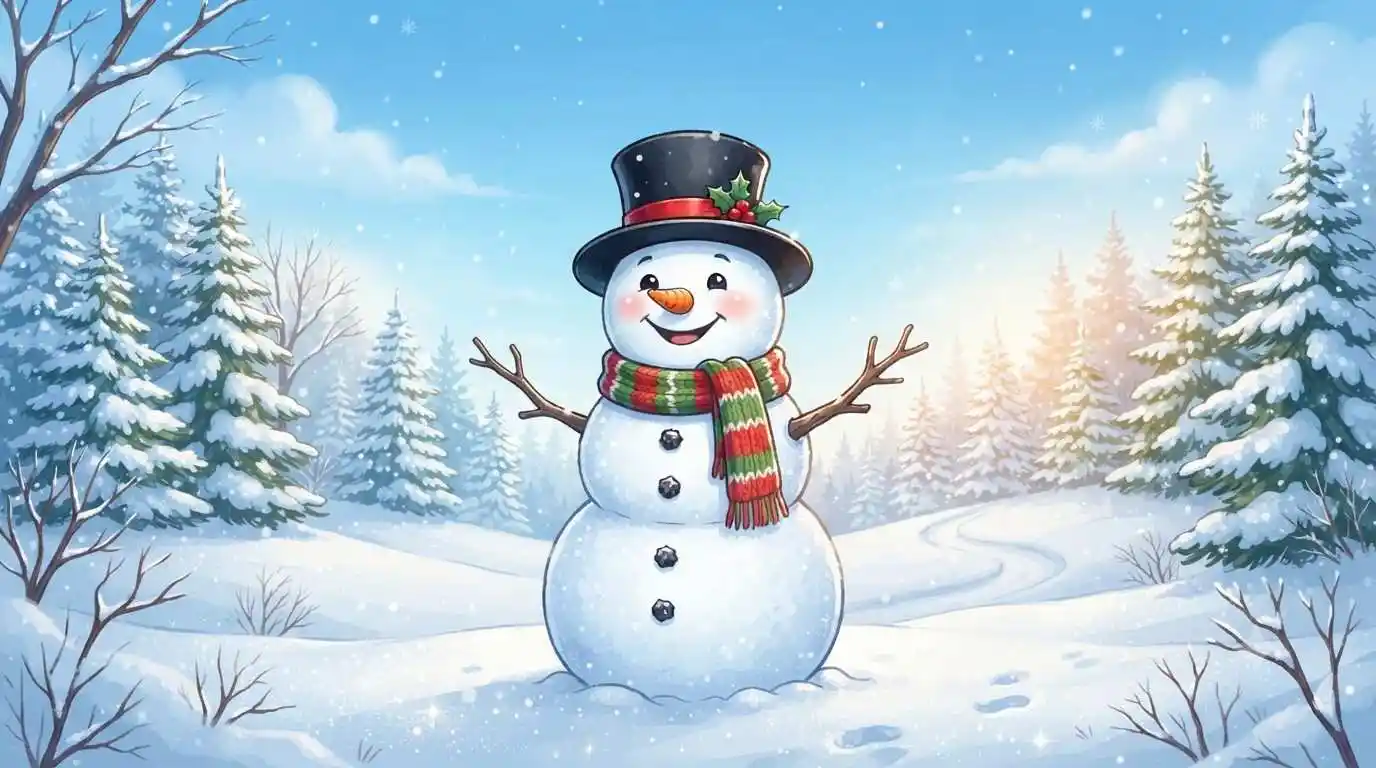 Happy snowman in winter