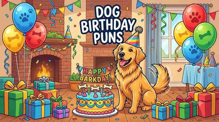 Happy dog celebrating birthday party
