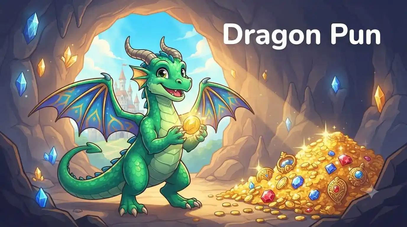 Smiling dragon with treasure