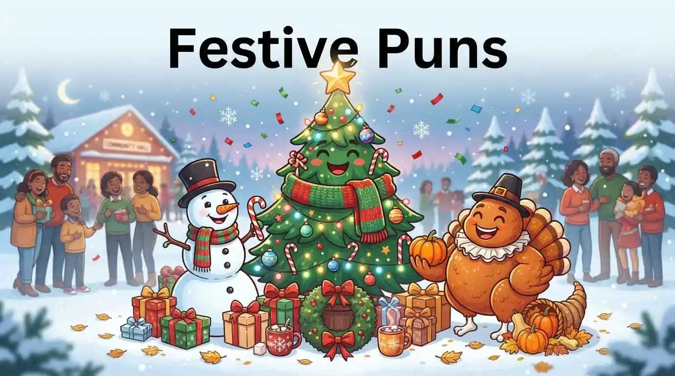 Cheerful festive characters celebrating holidays