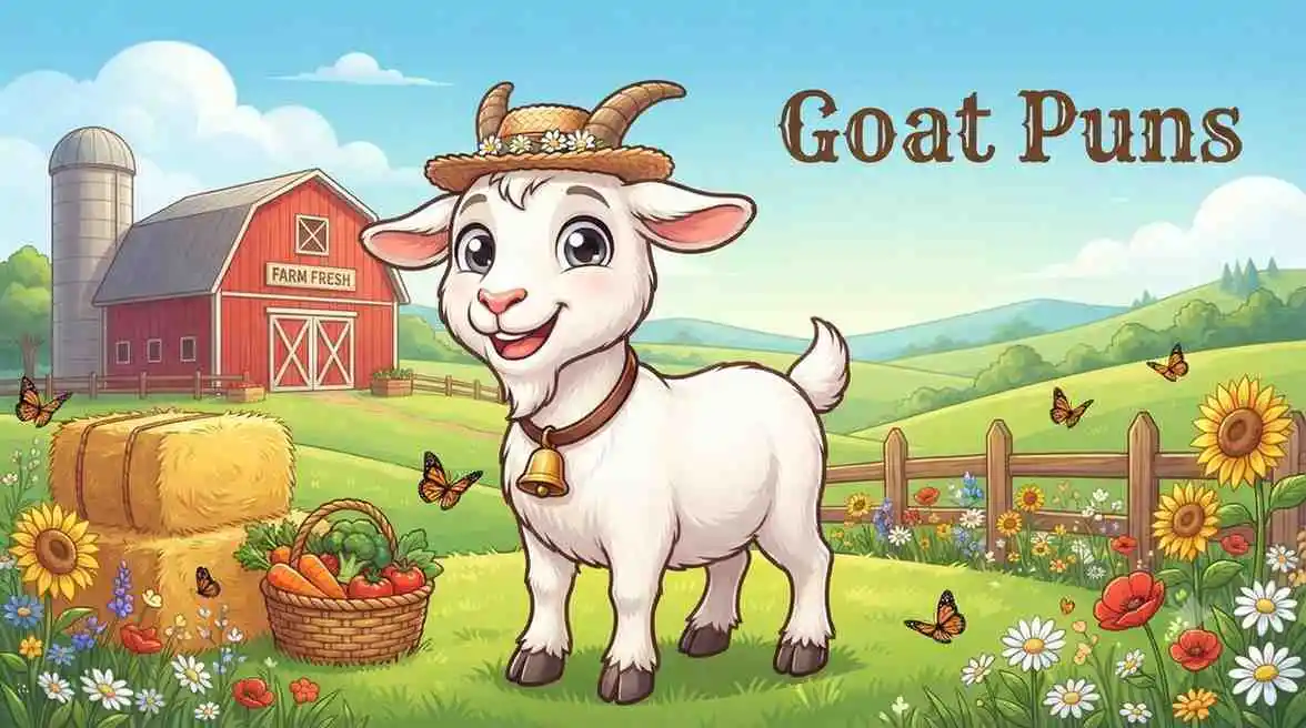 Cute goat farm scene