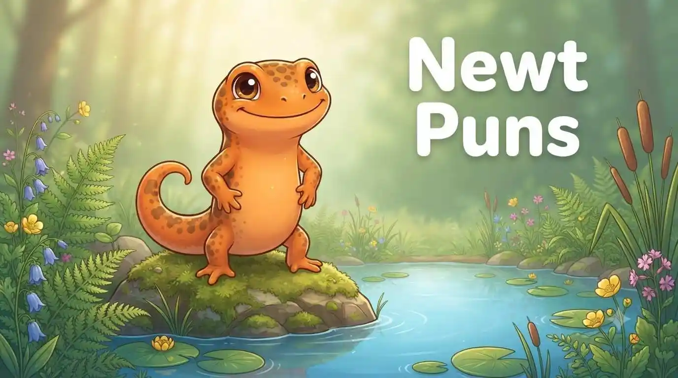 Happy newt beside pond