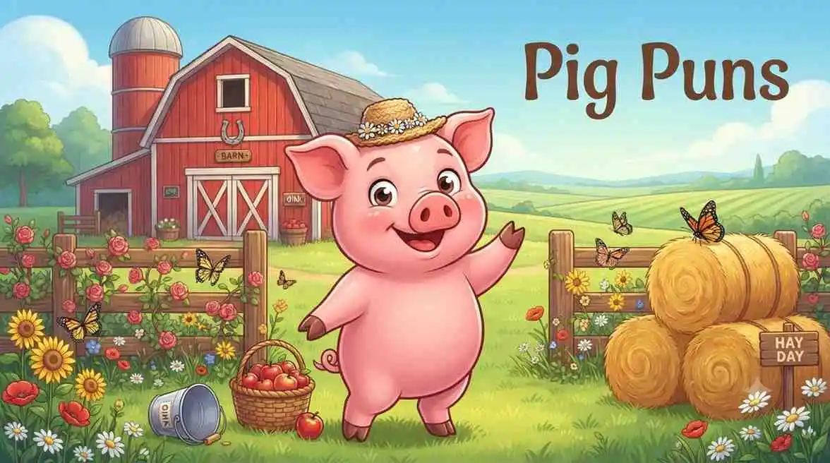 Cute pig farm scene