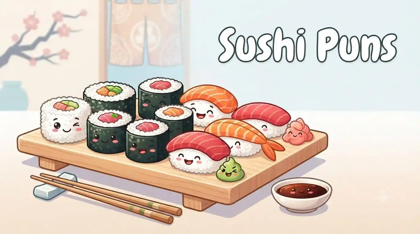 Smiling sushi rolls together