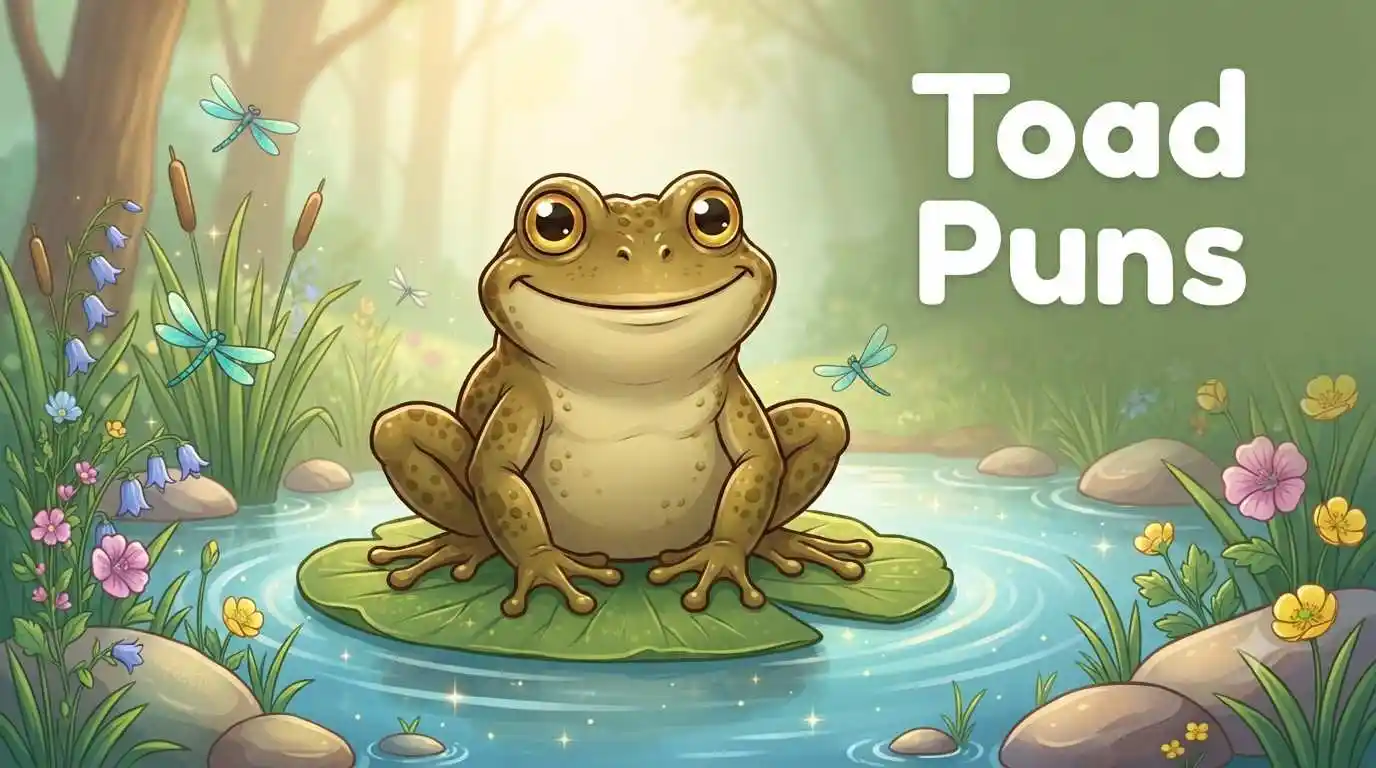 Happy toad beside lily pad