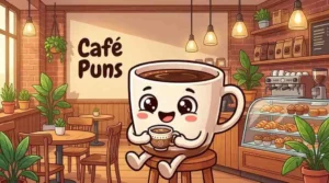 Cute café mascot enjoying coffee