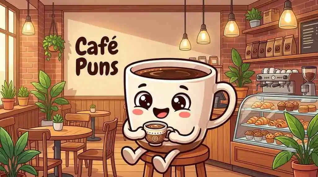 Cute café mascot enjoying coffee