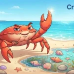 Funny crab by colorful ocean