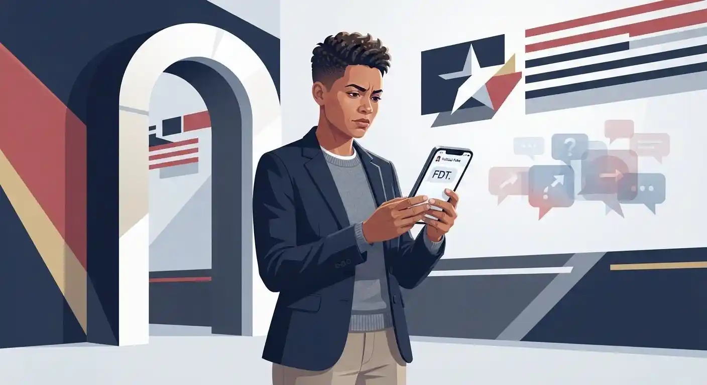 Adult reading a political text message containing the abbreviation FDT