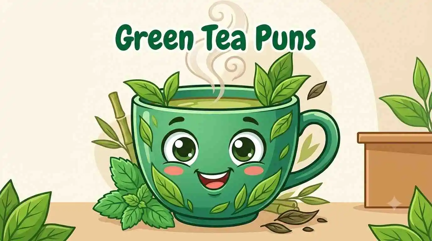 Cute green tea cup mascot