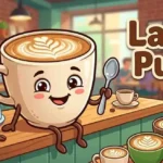 Cute latte character drinking coffee