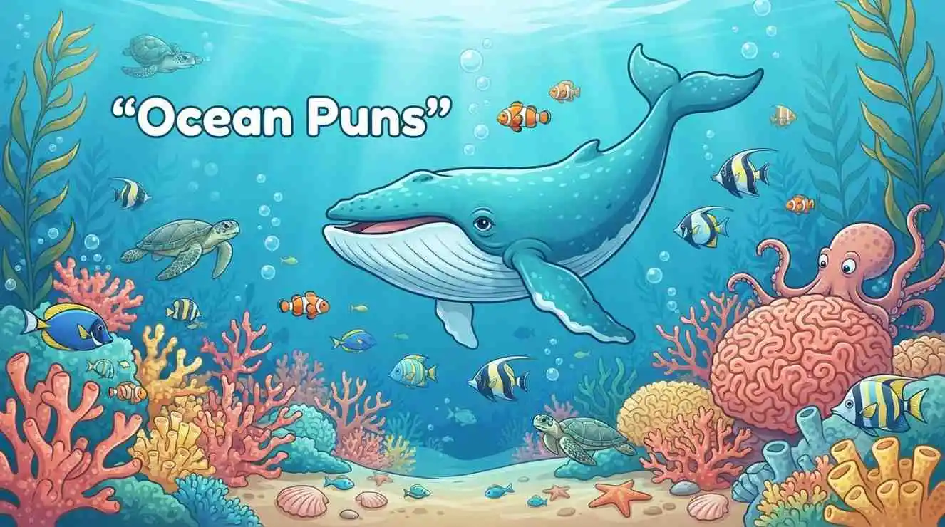Colorful ocean scene with playful sea life