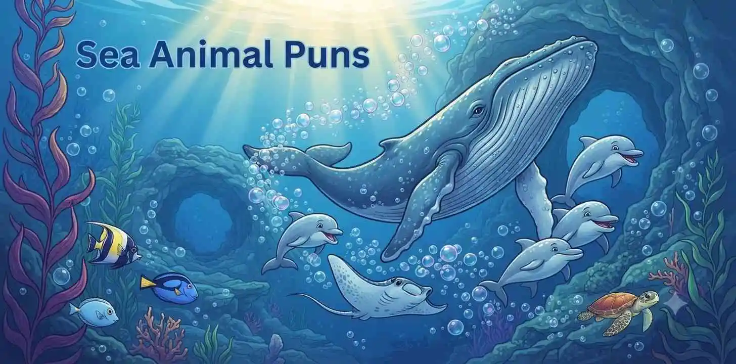 Friendly whale with ocean animals