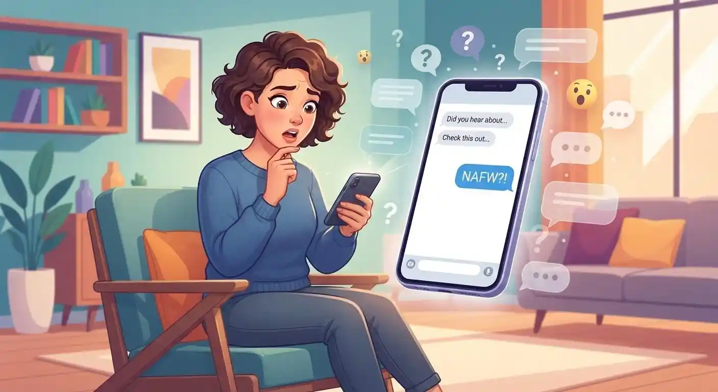 Adult reacting with surprise to NAFW in a smartphone conversation